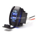 Dual USB Power Charger Rocker Switch Blue 12V-24V